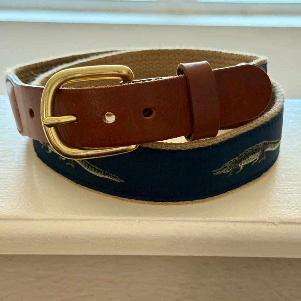 Kids' Crocodile Print Belt with Gold Buckle